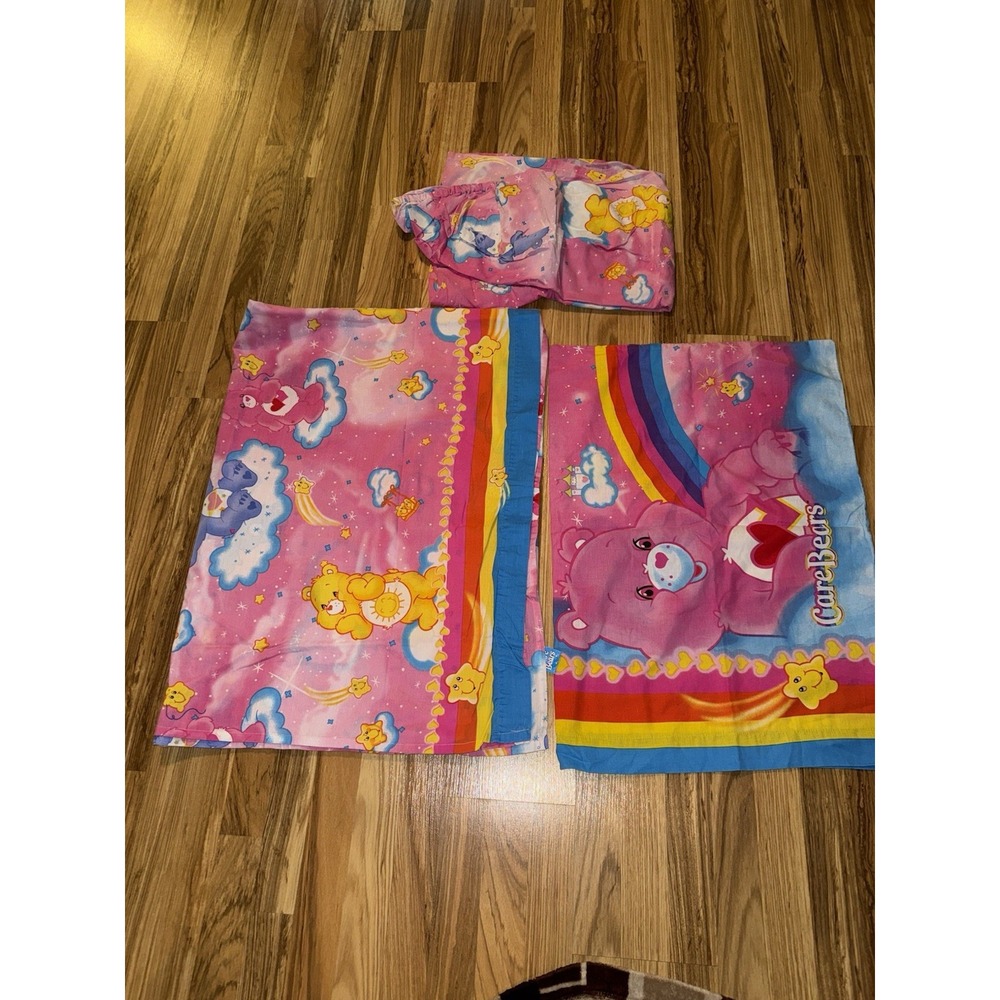 Vintage Care Bears Twin Flat & Fitted‎ Sheet One Standard Pillow Case 2005
